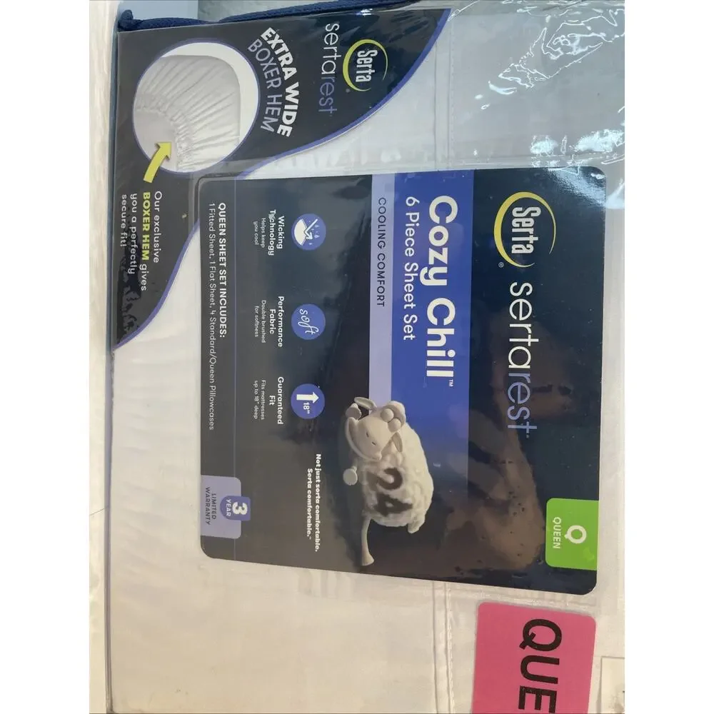 Serta Cozy Chill Queen Sheet Set 6pc White Cooling Performance Fabric NWT